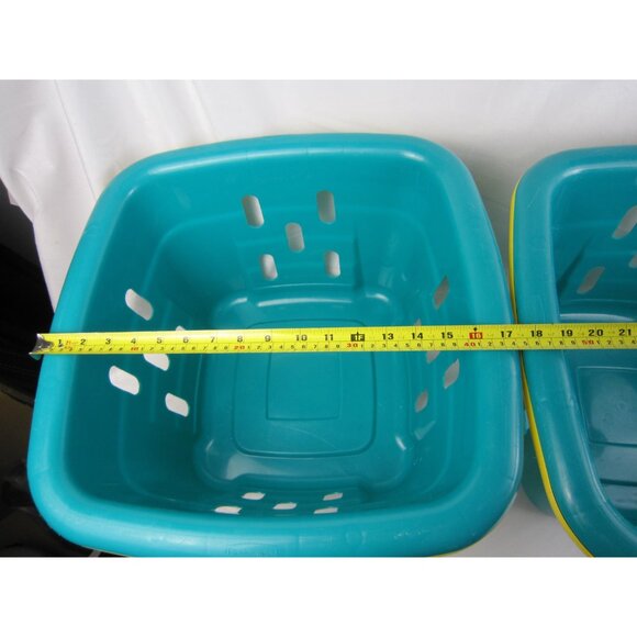 Rubbermaid Vintage 90's Teal / Yellow Square Plastic Tote / Basket - Lot of 2 - Picture 7 of 10